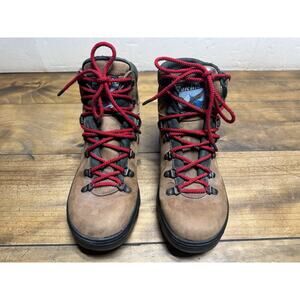 Vintage Raichle Leather Hiking Ankle Boots Women 8.5 Brown Green Lace up